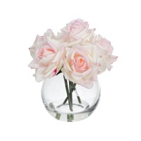 23CM REAL TOUCH ROSE IN FISHBOWL VASE LIGHT PINK